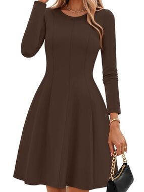 1I. ZESICA Womens Long Sleeve Mini Pleated Babydoll A Line Dress